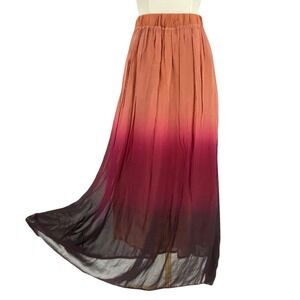 VTG Ombré Cotton Maxi Skirt Boho Flowy Elastic Waist Warm Earth Tones Whimsigoth